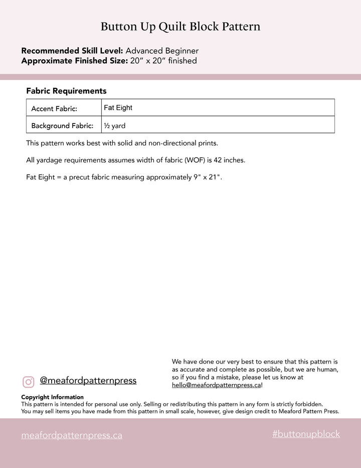 Button Up Quilt Block Pattern - pdf