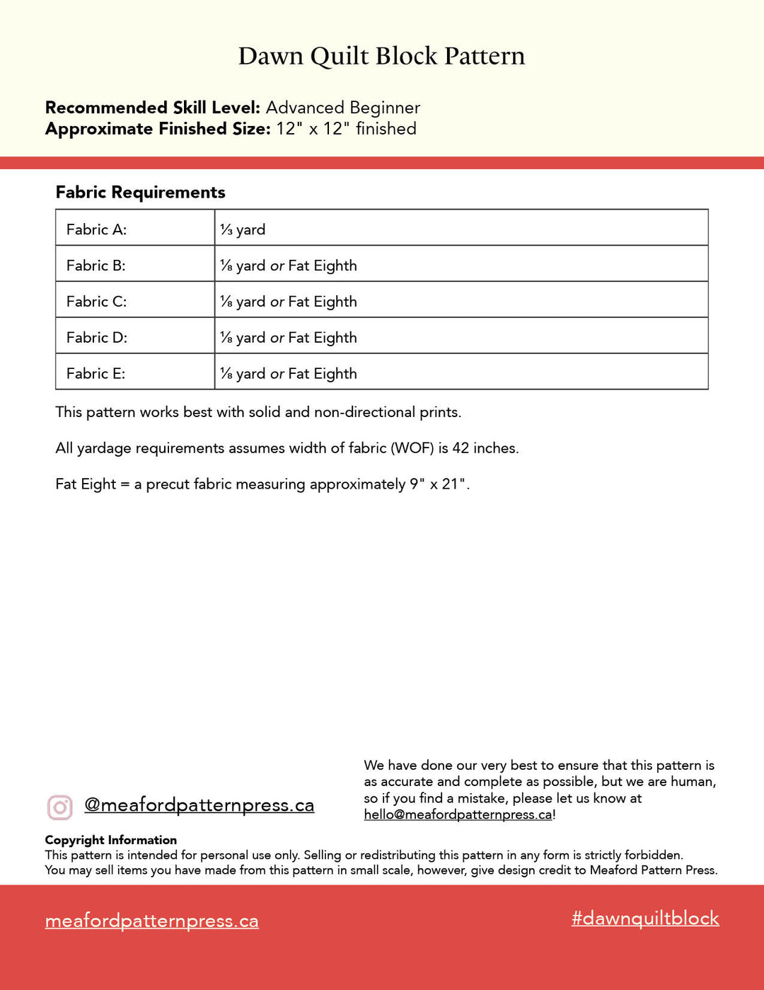 Dawn Quilt Block Pattern - pdf