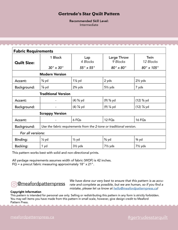 Gertrude's Star Quilt Pattern - pdf