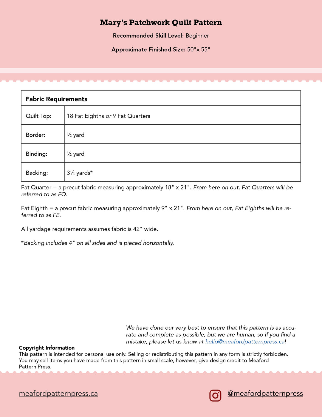 Mary's Patchwork Beginner Quilt Pattern - pdf