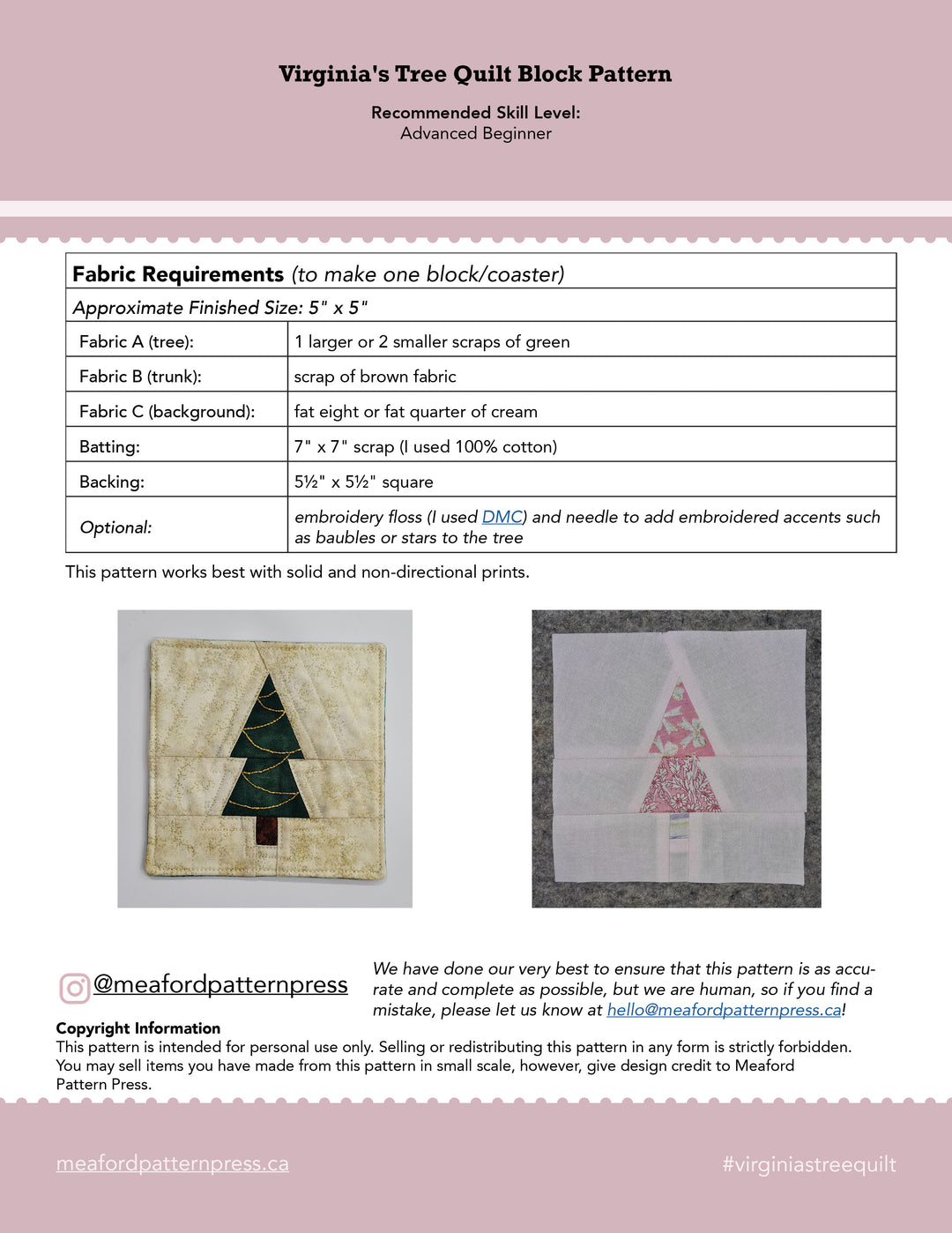 Virginia's Tree FPP Quilt Block Pattern - pdf