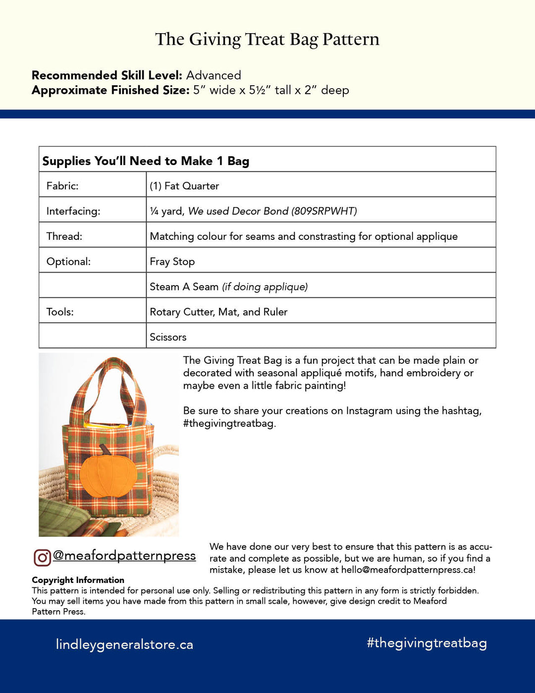 Giving Treat Bag Sewing Pattern - pdf