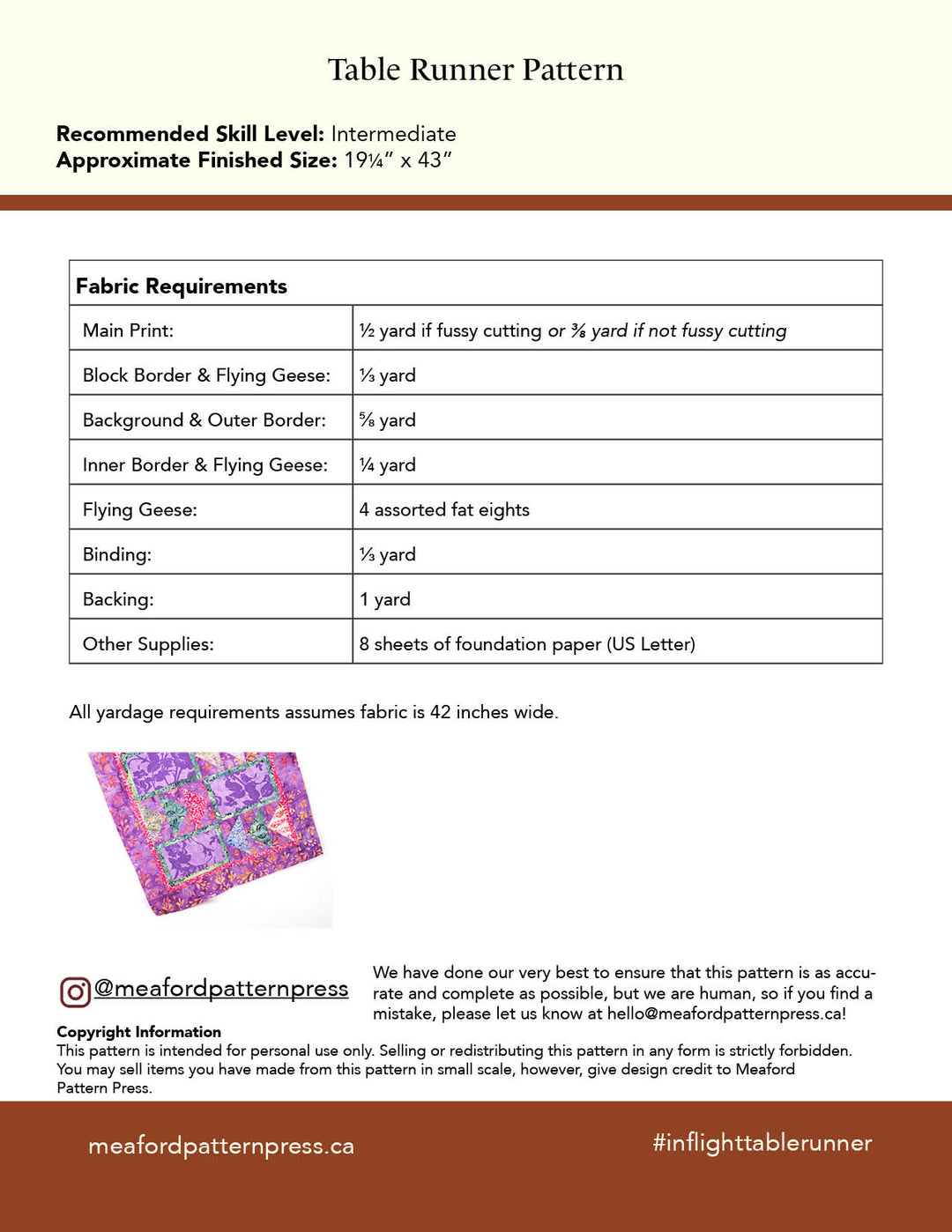 In Flight Table Runner Quilt Pattern - pdf